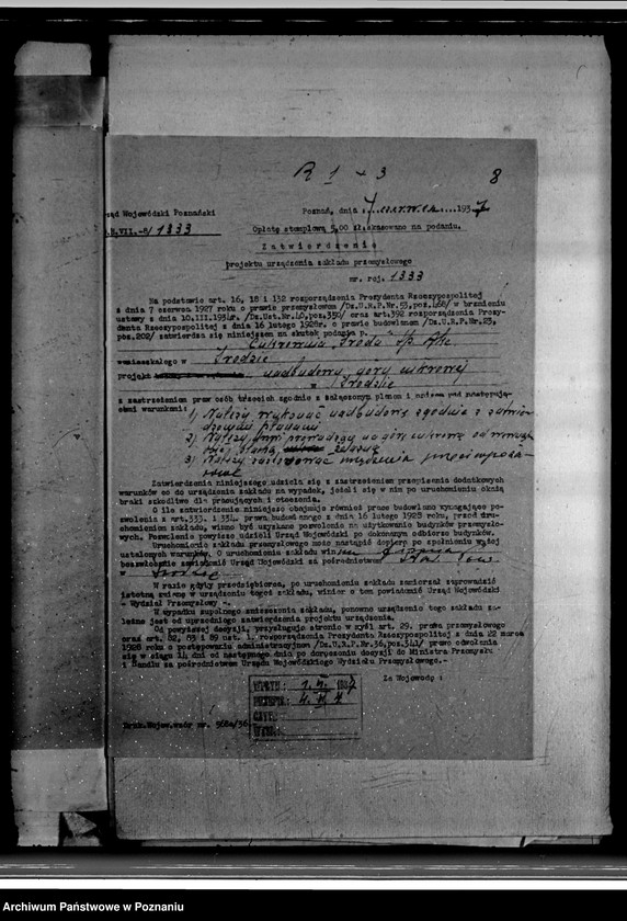 Obraz 13 z jednostki "Zatwierdzenie zakładu przemysłowego /przebudowy budynku góry cukrowej/ Cukrowni w Środzie Spółka Akcyjna"