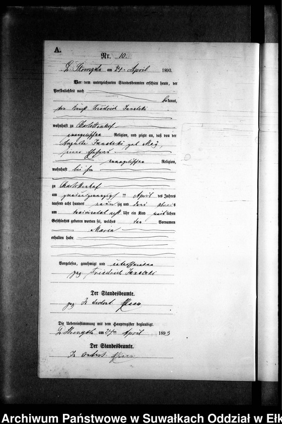 image.from.unit.number "Geburts-Neben-Register des Preussischen Standes-Amtes Gr. Strengeln Kreis Angerburg"