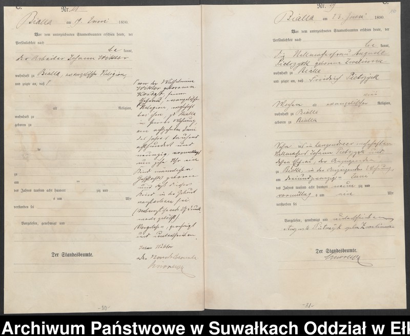 image.from.unit.number "Sterbe-Haupt-Register des Königlichen Preussischen Standes-Amtes Bialla Kreis Johannisburg"