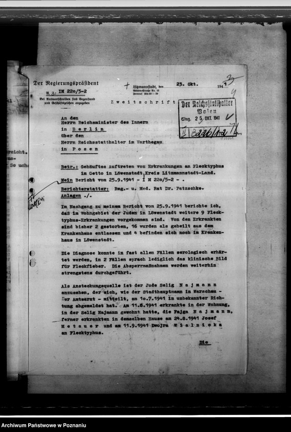 Obraz 8 z jednostki "Flecktyphus im Getto in Löwenstadt, in Zelow, Litzmannstadt (Łódź), Welun, Dobra, Pabianice. Pockenerkrankung"