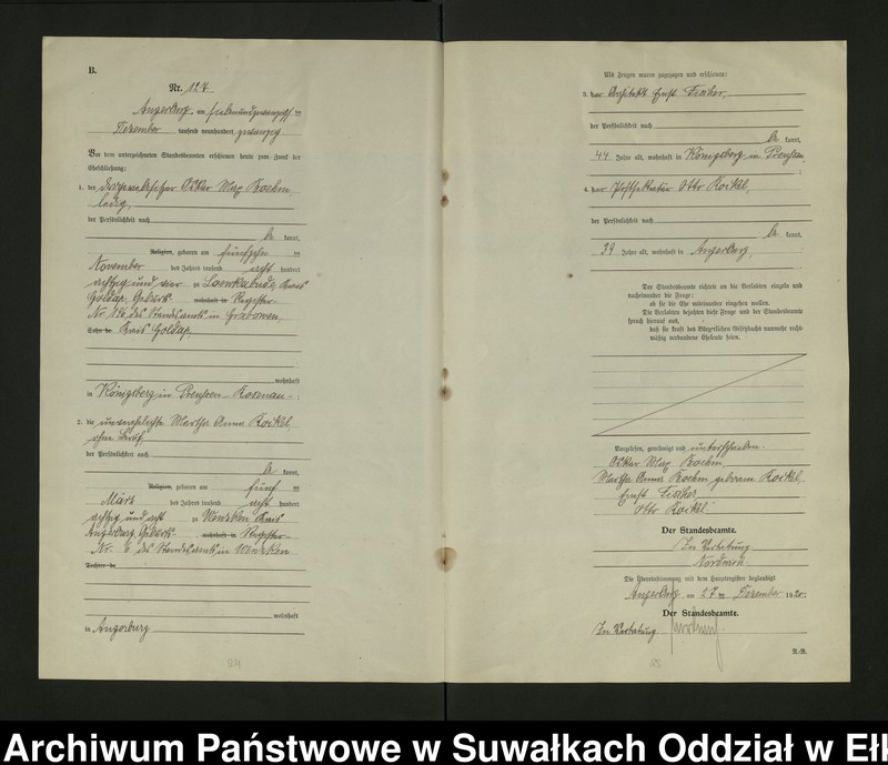 image.from.unit.number "[Heirats - Register (Neben - Register) Standesamt Angerburg einschl. der Bezirke, Gr. Strengeln, Prinowen und Kehlen Kreis Angerburg] No 116 bis 129"