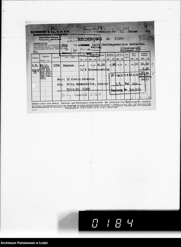 Obraz 8 z jednostki "Schenker u.Co [rachunki za dostawy towarów do Getta]"