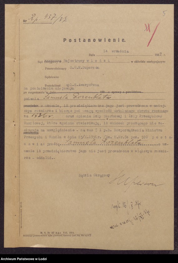 Obraz 7 z jednostki "Samuel Icchok Rozenblat- wyrób i sprzedaż manufaktury półwełnianej"