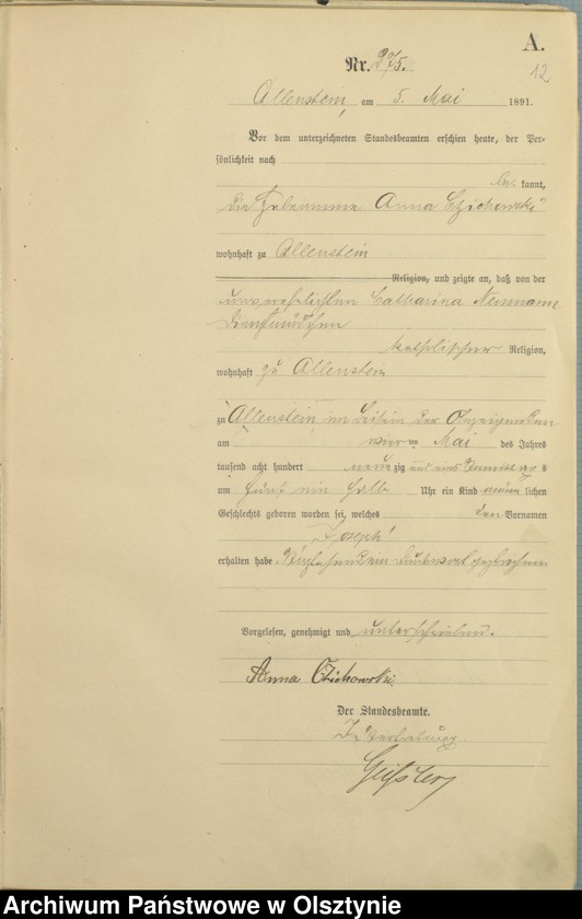 image.from.unit.number "Geburts-Haupt-Register Tom II,Nr 265 - 527"