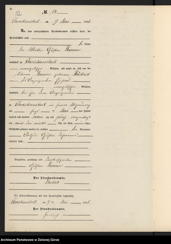 Obraz 15 z jednostki "Geburts-Neben-Register im Standes-Amt Christianstadt Kreis Sorau 1895"