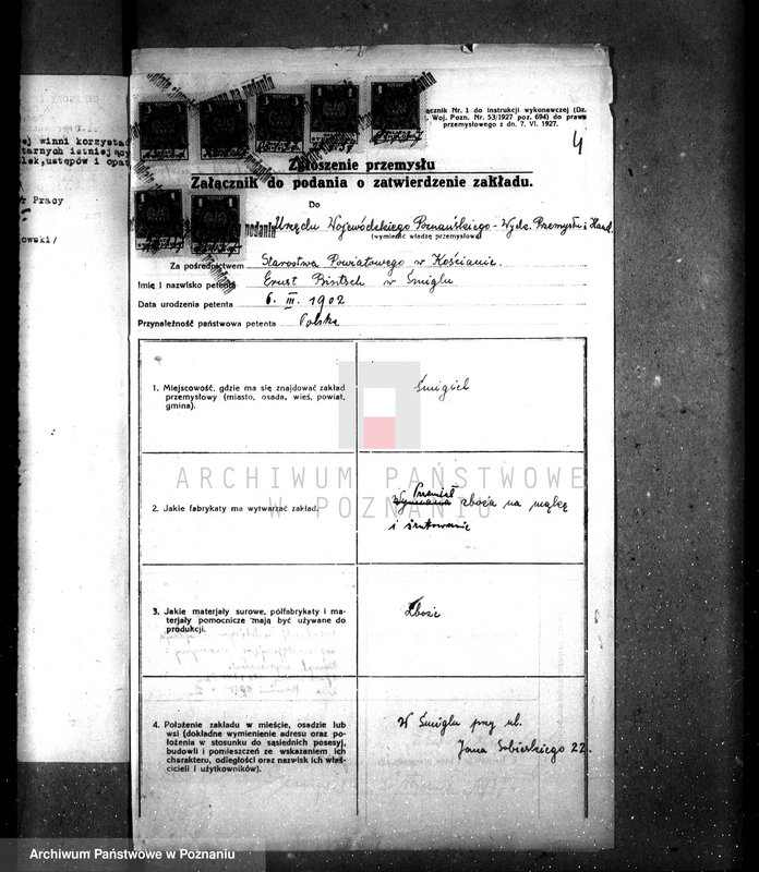 Obraz 8 z jednostki "Zatwierdzenie zakładu przemysłowego stacji napędowej Ernesta Bintscha w Śmiglu, pow. kościański"