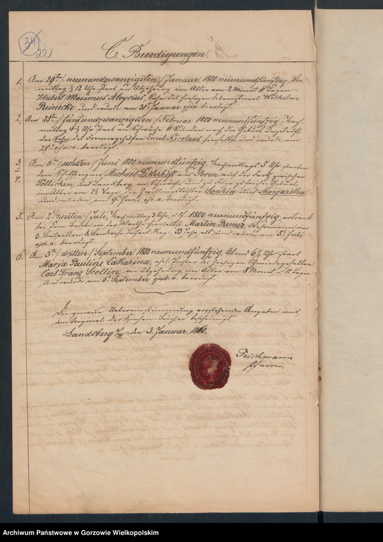 image.from.unit.number "Duplikate der Kirchenbücher der durch spätere Ehe erfolgte Legitimation unehelicher Kinder der katholischen Pfarrkirche zu Landsberg an der Warthe"