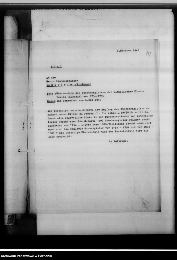 Obraz 18 z jednostki "Einziehungsprotokolle [ksiąg kościelnych] Gnesen-Stadt [miasto Gniezno]"