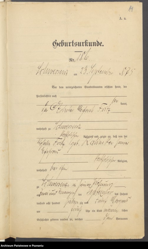 Obraz 16 z jednostki "Die von den Verlobten beigebrachten Urkunden zur Eheschliessung pro 1901. Vol XVI"