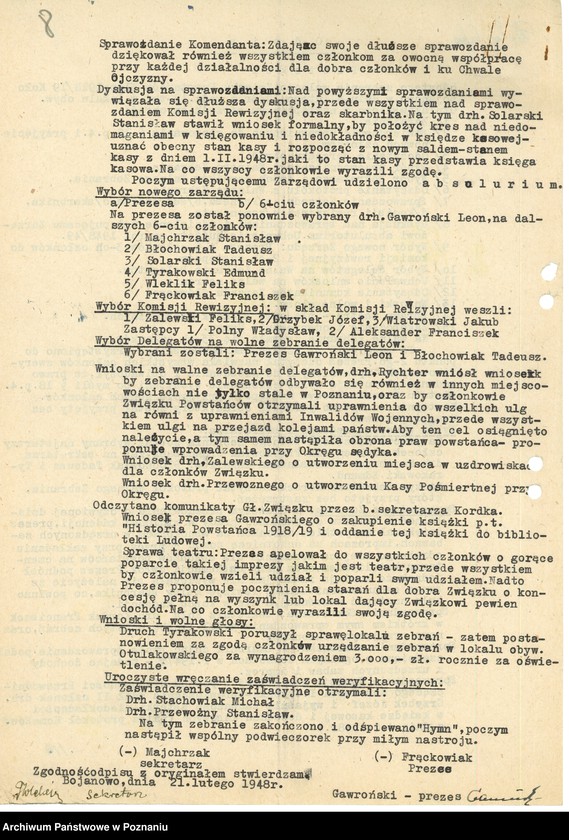 Obraz 10 z jednostki "Współdziałanie Zarządu Głównego Związku Powstańców Wielkopolskich z kołami 1. Bojanowo [1946-1948] 2. Bremno [19449] 3. Brodnica [1947-1948] 4. Bydgoszcz [1946-1948] 5. Chodzież [1946-1948] 6. Chorzów[1947-1949] 7. Czarnków [1946-1949] 8. Drawsko n/Notecią. [1948-1949] 9. Drezdenko [1947-19498]"