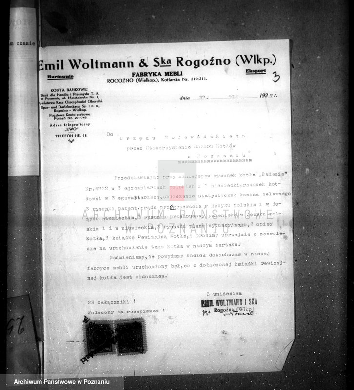 Obraz 7 z jednostki "Tartak parowy Emil Woltmann i Ska. w Rogoźnie pow. obornicki nr woj. kotła 2518"