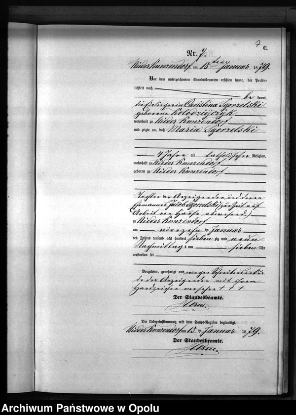 Obraz 10 z jednostki "Sterbe-Neben-Register Standesamts Kunzendorf pro 1879"