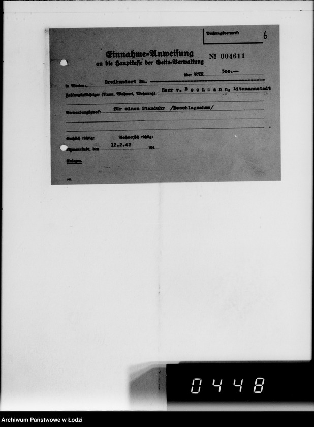 Obraz 14 z jednostki "Einnahme Anweisungen. [Sprzedaż przedmiotów skonfiskowanych]"