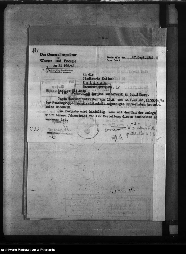 Obraz 16 z jednostki "Wasserwerk der Stadt Schildberg - Ostrzeszów, Kr. Kempen - Kępno"