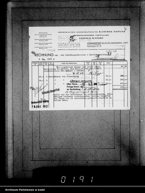 Obraz 10 z jednostki "Lebensmitteleinkauf. Aufträge, [Lieferscheinen und Rechnungen] 16971-17525 [Dostawa produktów żywnościowych do Getta]"