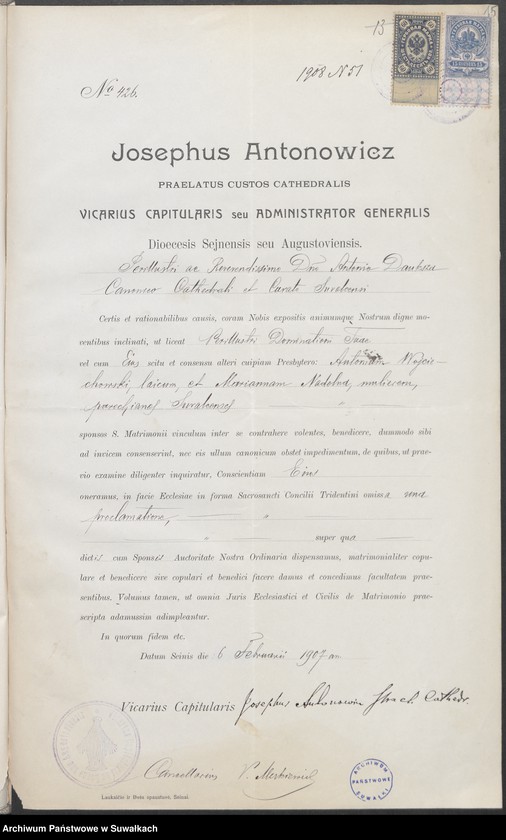 image.from.unit.number "[Dokumenty do akt małżeństw wyznania rzymskokatolickiego parafii w Suwałkach]"
