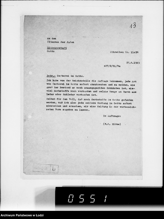 Obraz 17 z jednostki "Reichskommisar Ukraine. [Korespondencja w sprawie realizacji zamówień dla Ukraine Lederindustrie G.m.b.H w Równem]"