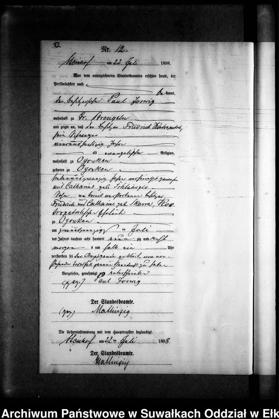 image.from.unit.number "Sterbe-Neben-Register des Preussischen Standes-Amtes Gr. Strengeln Kreis Angerburg"