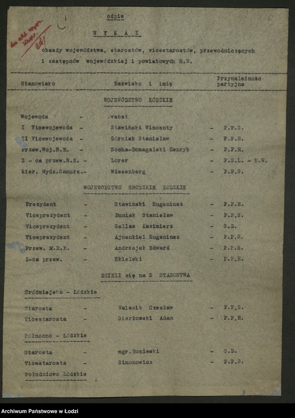 Obraz 10 z jednostki "Składy osobowe Wojewódzkiej, powiatowych, miejskich i gminnych rad narodowych. Wykazy starostów, burmistrzów i prezydentów miast [opinie sekretariatu WK PPS]"