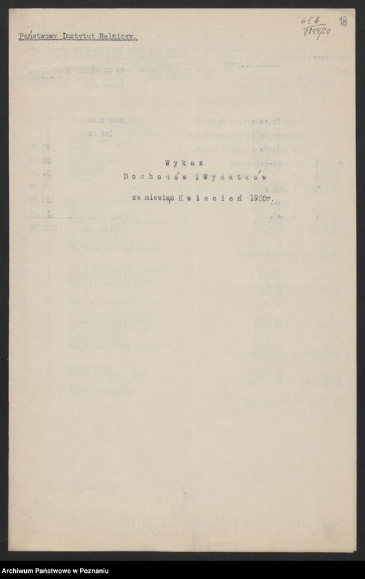 Obraz 15 z jednostki "[Wykazy miesięcznych dochodów Państwowego Instytutu Rolniczego w Bydgoszczy]"