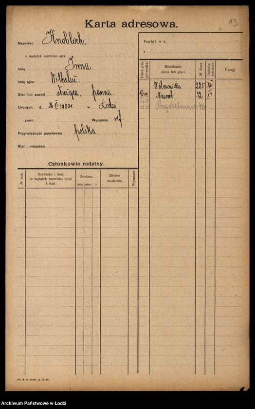Obraz 15 z jednostki "[Spis ludności Łodzi] Knobloch - Kobyłecki"