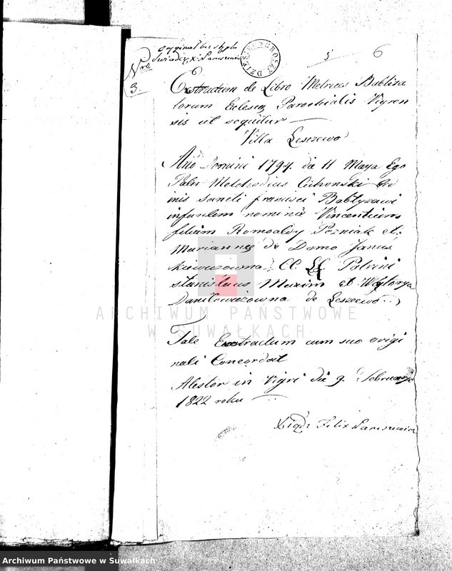 image.from.unit.number "Dowody służące do Akt Ślubnych Urzędnika Stanu Cywilnego Gminy Wigierskiey Od dnia 1 Stycznia 1822 r."