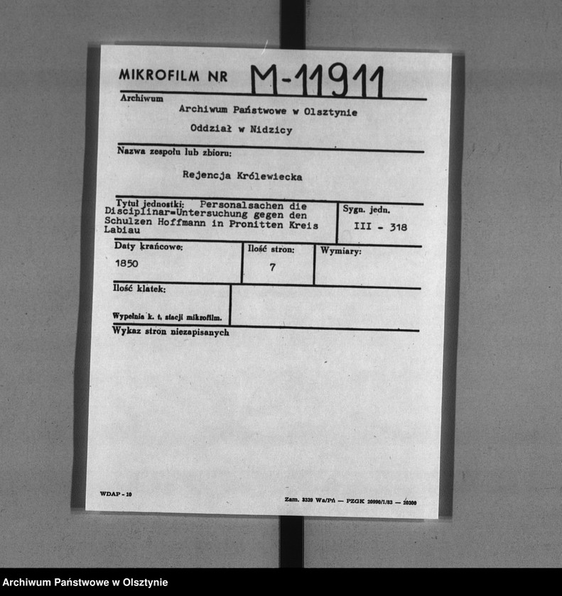 image.from.unit.number "Disciplinar-Untersuchung gegen den Schulzen Hoffmann in Pronitten Kreis Labiau"