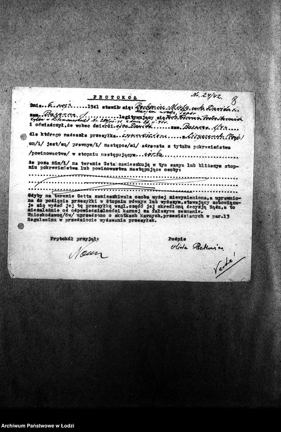 Obraz 11 z jednostki "[Protokoły stwierdzające wydanie przesyłek nadesłanych dla mieszkańców getta]"