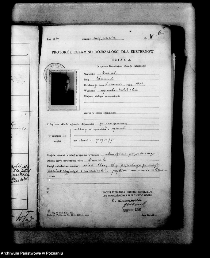 Obraz 14 z jednostki "Protokoły z egzaminów dojrzałości dla eksternistów abiturientów, prywatnego gimnazjum koedukacyjnego z niemieckim językiem nauczania imienia Schillera w Poznaniu"