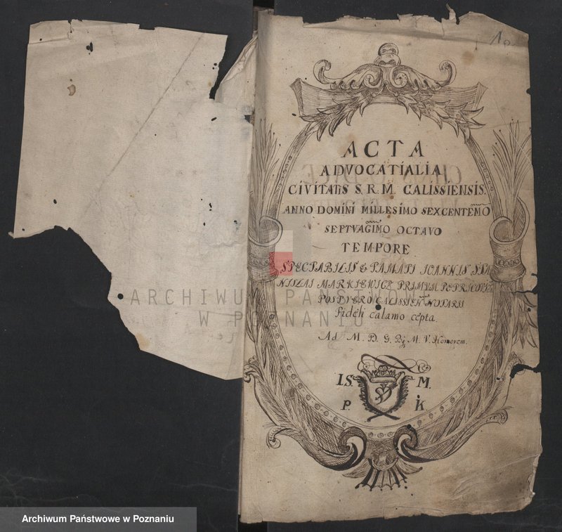Obraz z jednostki "Acta advocatialia civitatis S.R.M. Calissiensis... j.łac., j.pol."