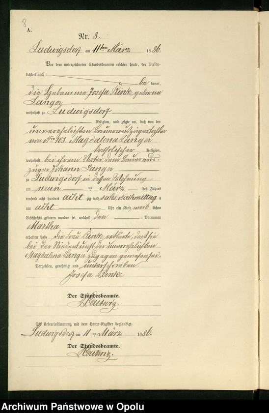 Obraz 12 z jednostki "Geburts-Neben-Register des Standesamts Ludwigsdorf pro 1886"