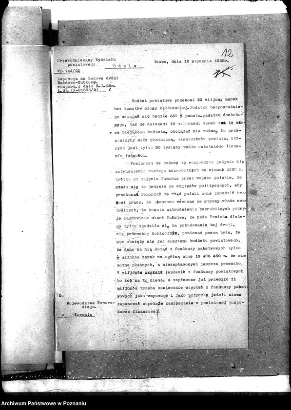 Obraz 16 z jednostki "{Subwencja i kredyty na budowę dróg w powiecie Tczew]"