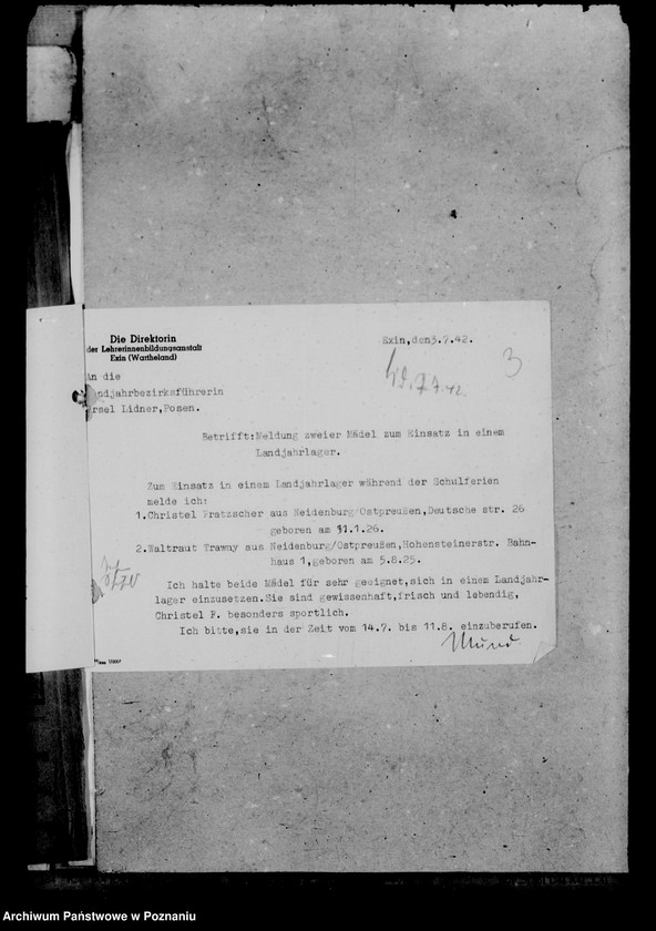 Obraz 7 z jednostki "Einsazt von Schülerinnen in die Landjahrlager"