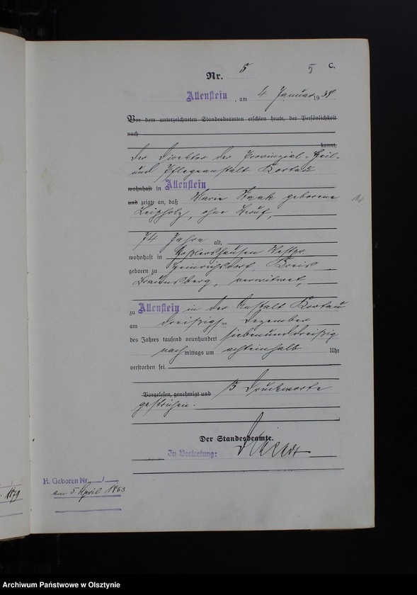 image.from.unit.number "Sterbe-Haupt-Register Tom I, Nr 1-381"