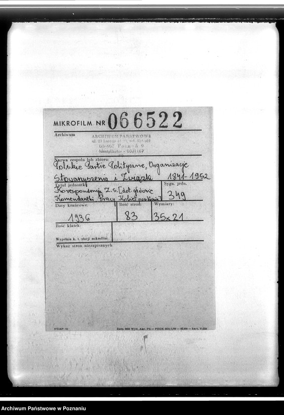 image.from.unit.number "Korespondencja Związku Strzeleckiego - dotycząca głównie Komendantki Pracy Kobiet powiatu Konin"