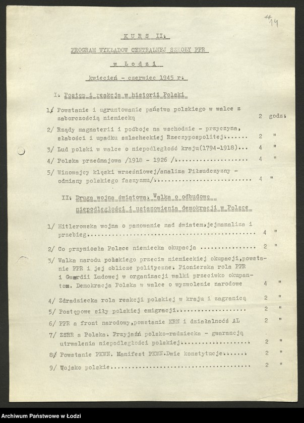 Obraz 15 z jednostki "Wojewódzka Szkoła PPR; programy wykładów, sprawozdania [z działalności, wykazy absolwentów]"