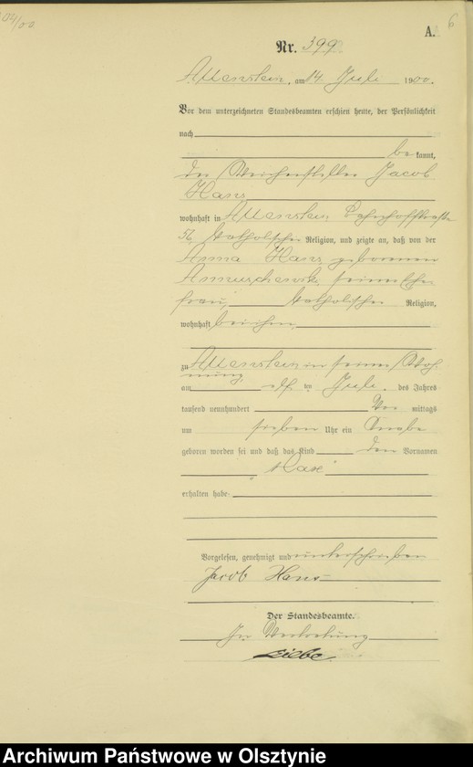 image.from.unit.number "Geburts-Haupt-Register Tom II,Nr 395 - 726"