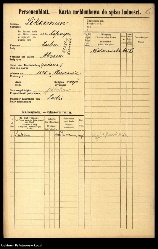 Obraz 17 z jednostki "[Spis ludności Łodzi] Like - Linke"