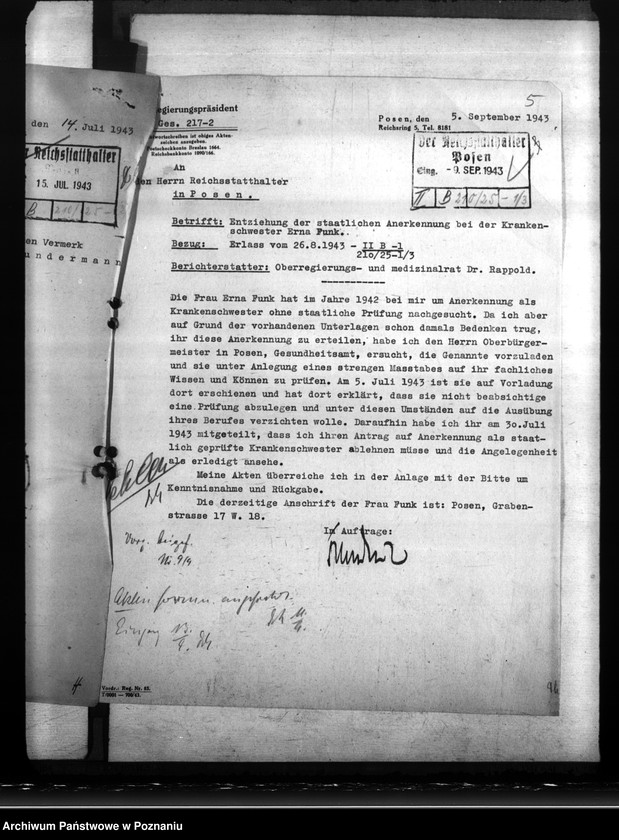 Obraz 9 z jednostki "Entziehung der Anerkennung bei der Krankenschwester Funk"