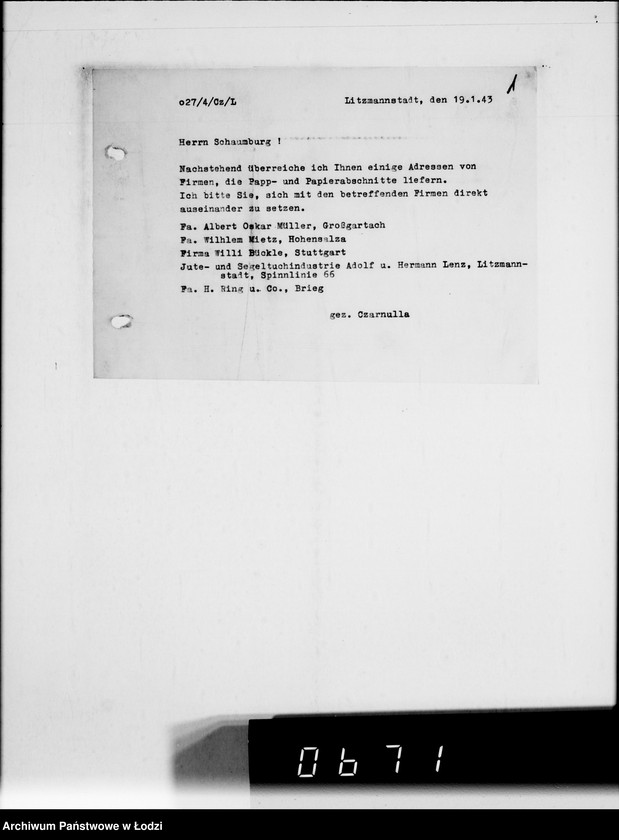 Obraz 5 z jednostki "Herrn Schaumberg.[Korespondencja wewnętrzna w sprawach realizacji zamówień, dostaw towarów i maszyn]"