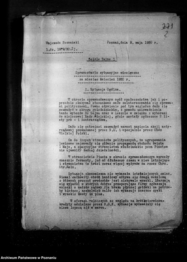 Obraz 6 z jednostki "Sprawozdania sytuacyjne miesięczne z życia społeczno-politycznego za miesiące kwiecień, maj, czerwiec 1930 r."