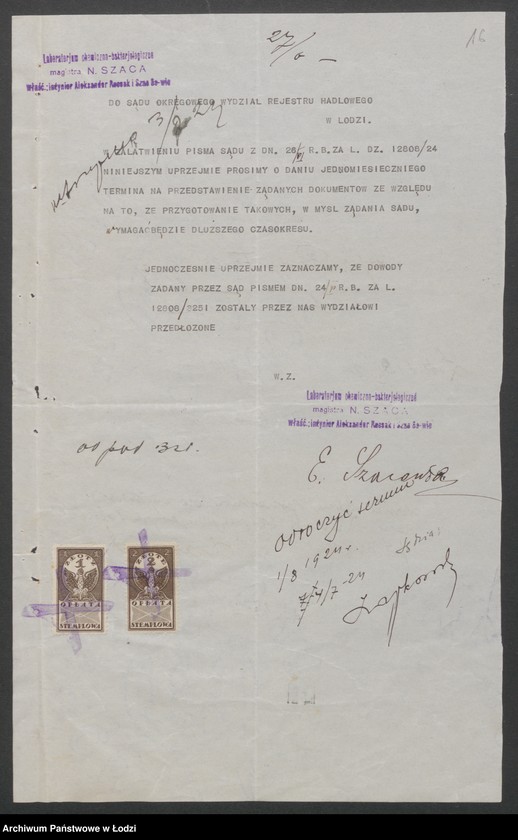 Obraz 18 z jednostki "Laboratorium Magistra N.Szaca, właściciel inż. Aleksander Russak i Szac Sukcesorowie"