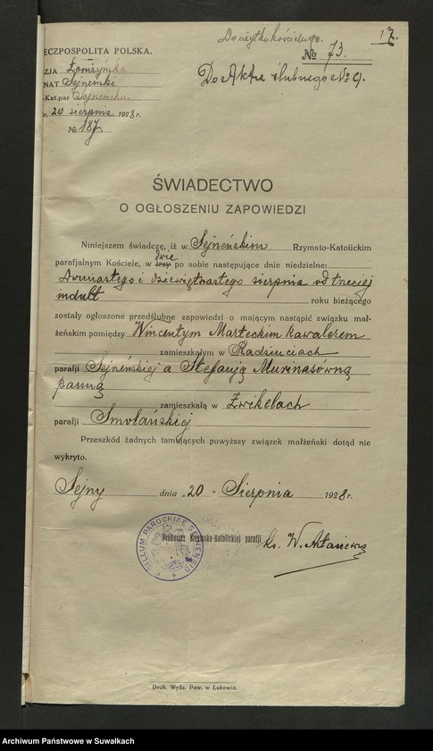 image.from.unit.number "Dokumenty Zaślubionych Smoleńskiej parafji za 1928 rok"