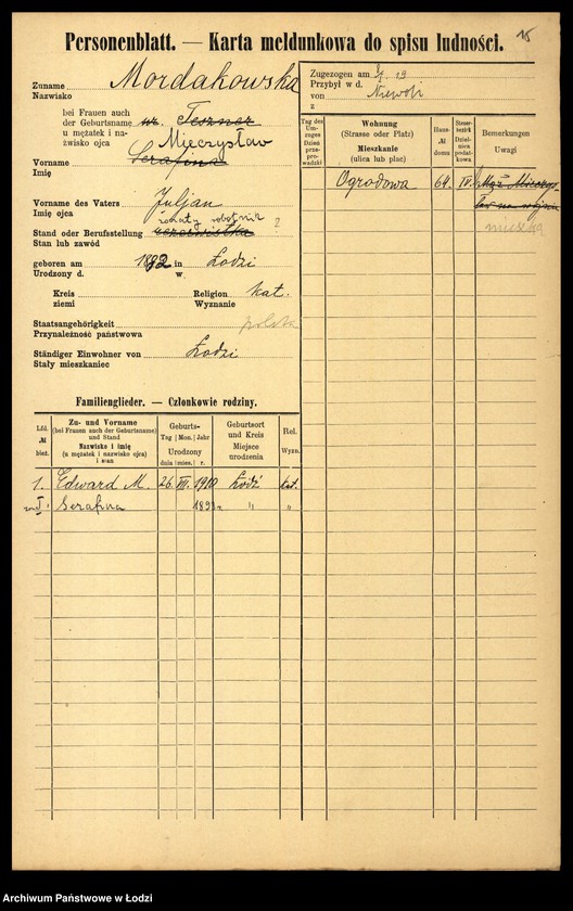 Obraz 17 z jednostki "[Spis ludności Łodzi] Morberger - Morgenweg"