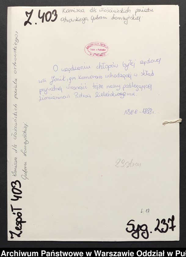 image.from.unit.number "O urządzaniu chłopów byłej rządowej wsi Jonik, gm. Komorowo wchodzącej w skład prywatnej własności tejże nazwy podlegającej ziemianinowi Piotrowi Zieleńskiemu"