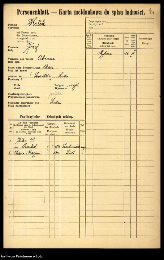Obraz 16 z jednostki "[Spis ludności Łodzi] Kotek - Kowalczuk"