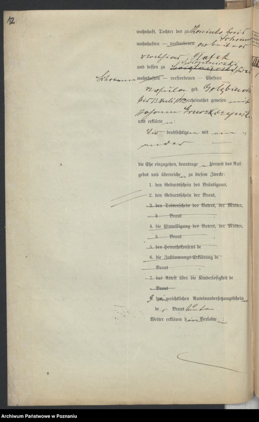 Obraz 14 z jednostki "Die von den Verlobten beigebrachten Urkunden zur Eheschliessung pro 1895"