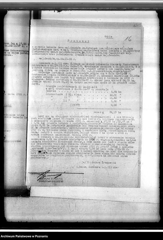Obraz 20 z jednostki "Sprawa lustracji lasu dóbr Osuchów powiatu kaliskiego oraz sprawa odroczenia terminu zalesienia 3,06 ha gruntów leśnych"