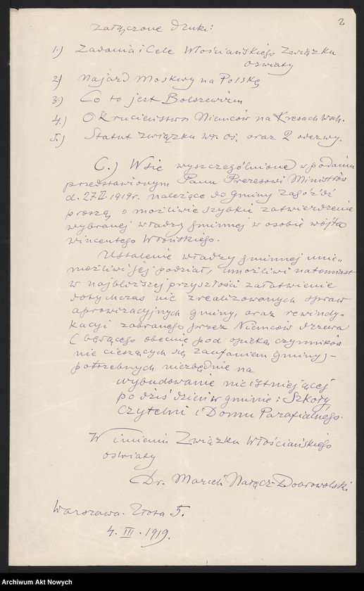 image.from.unit.number "Włościański Związek Oświaty - prośby o pomoc i poparcie, wydawnictwa - broszury antykomunistyczne"