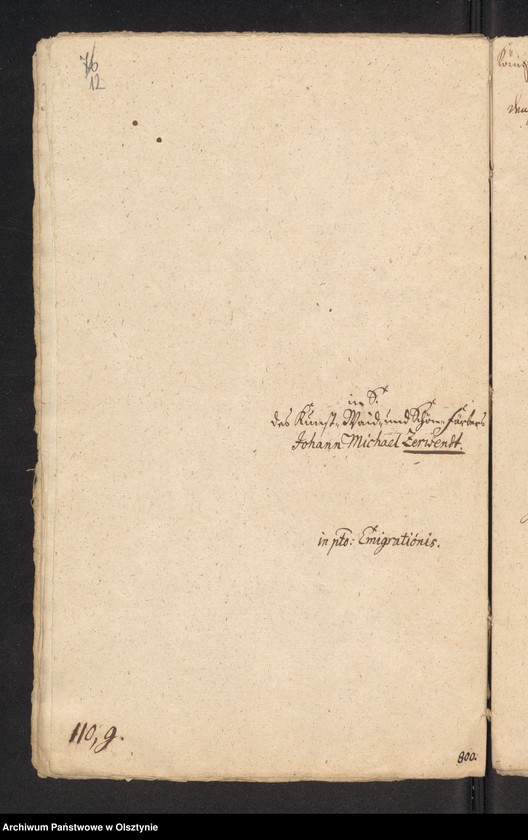 image.from.unit.number "In S. [Sachen] des Kunst=Waid und Schön=Färbers Johann Michael Zerwendt in pto: Emigrantionis"